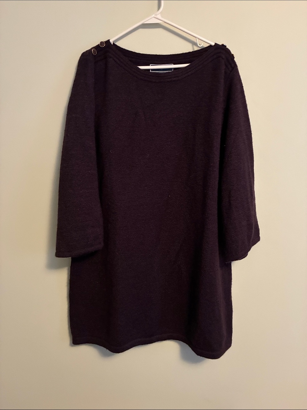 Women’s Boatneck Button-Shoulder Sweater Dress - Purple